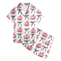 Gyexs Halloween Pajamas Kids Boys Short Sleeve Button Down T Shirt and Pjs Shorts 2 Piece All-Season Casual Wear Kids Clothes #02 White 10-11 Years