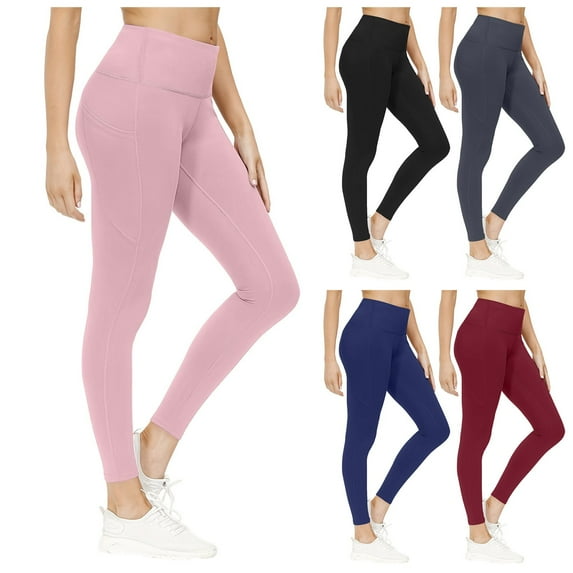 Gyexs High Waisted Leggings for Women with Pockets Compression Workout Running Yoga Pants Solid Color Seamless Leggings, Grey, Size L