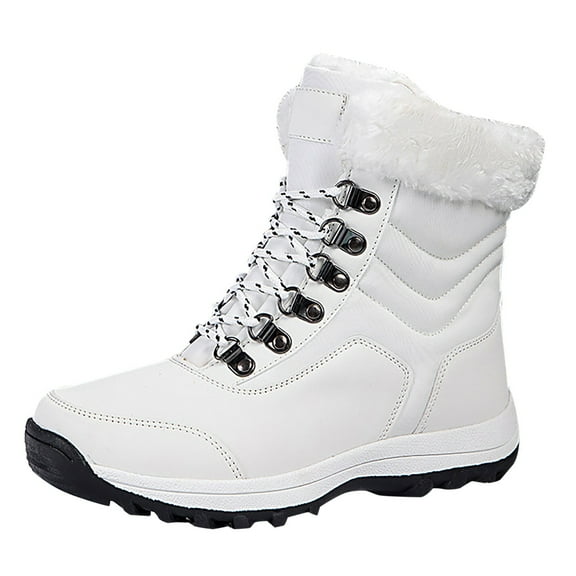 Gyexs Hiking Boots Women Waterproof Winter Snow Boots Outdoor Wear Walking Work Botas De Nieve Para Mujer White Size 8.5