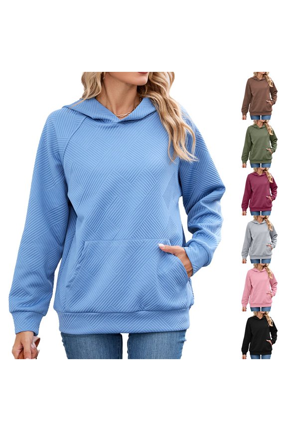 Hoodies for Women Casual Soft Comfy Textured Pullover Drop Shoulder Loose Fit Hooded Sweatshirt with Pockets, , Size M