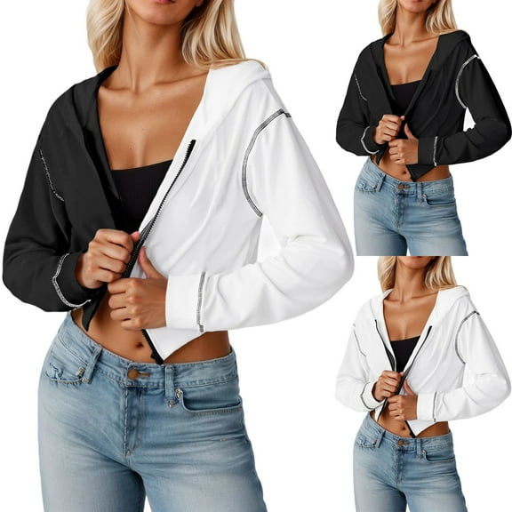 Gyexs Hoodies for Women Cropped Zip Up Hoodie Soft Comfort Crop Top Jackets Casual Cute Cropped Y2K Hooded Jacket, White, Size XXXL