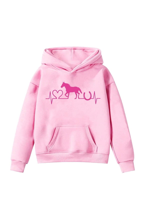 Horse Sweatshirt for Girls Cute Heartbeat Graphic Shirts Long Sleeve Crew Neck Pullover Tops Girl's Fashion Z01 Pink & 4-5 Years