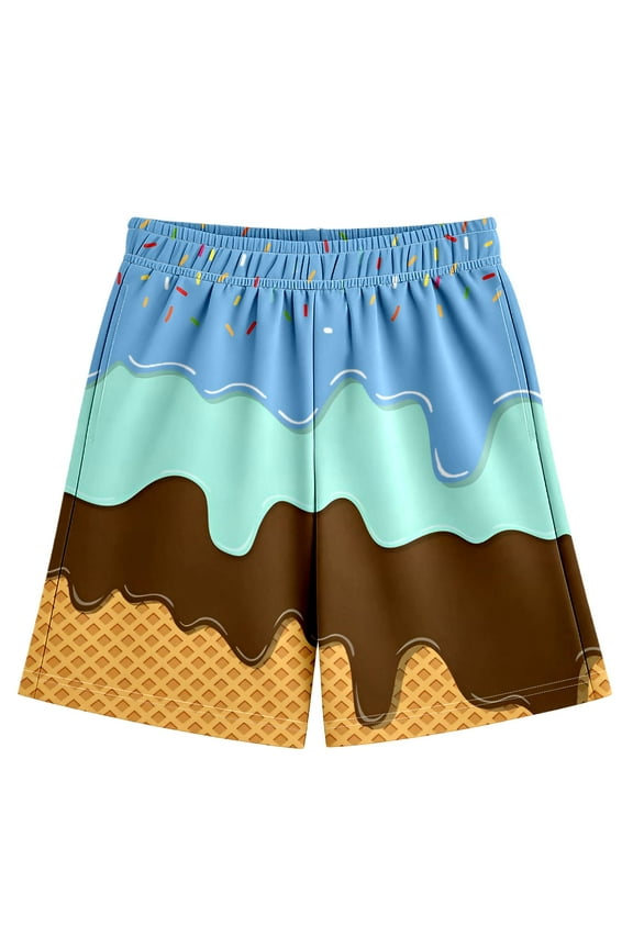 Ice Cream Shorts for Boys Athletic Gym Shorts Shorts for Boys Ice Cream Baseball Shorts Outdoor Clothing 2-14Y (Blue, 5-6 Years)