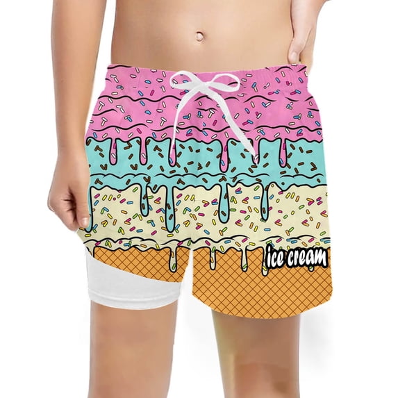 Gyexs Ice Cream Shorts for Boys Swimwear Quick Drying Elastic Waist Swim Trunks with Compression Liner Pink, 7T