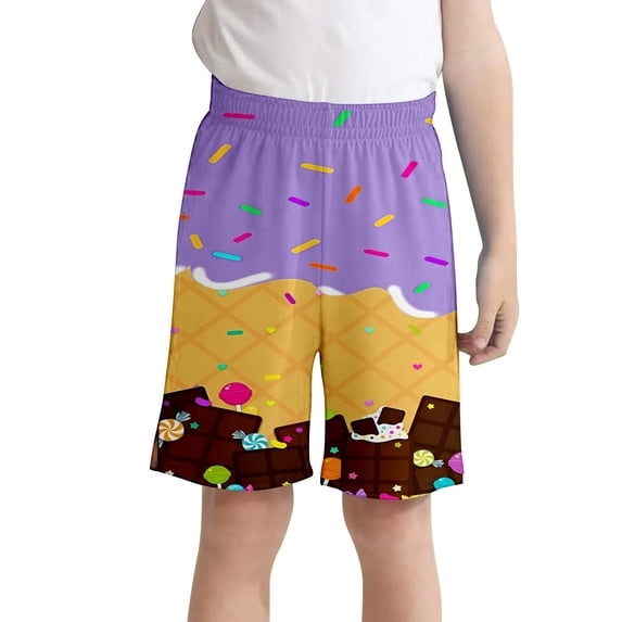 Gyexs Ice Cream Shorts for Kids Boys Swim Trunks Boys Baseball Shorts Summer Sports Outdoor Homewear with Pockets 2-14Y (Purple, 5-6 Years)