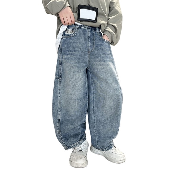 Gyexs Jeans for Girls 12-14 School Clothes High Waist Baggy Stretchy Parachute Pants Blue 5-6 Years