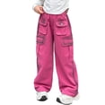 thumbnail image 1 of Gyexs Jeans for Girls Size 9-10 High Waist Parachute Pants Parachute Baggy Joggers Pants Heart Embroidered Denim Pants Girl Clothes Pink 9-10 Years, 1 of 8