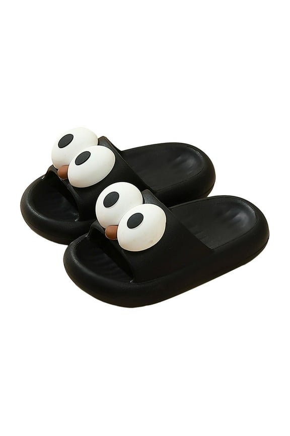 Kids Big Eyes Sliders 3.5-4 Years Cute Cartoon Shower Slippers Boys Girls Cloud Beach Pool Slide Sandals Black