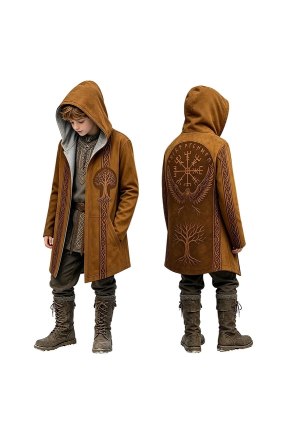 Kids Boys Christian Hoodies Norse Mythology Hooded Cloak Gothic Style Outerwear Brown 11-12 Years