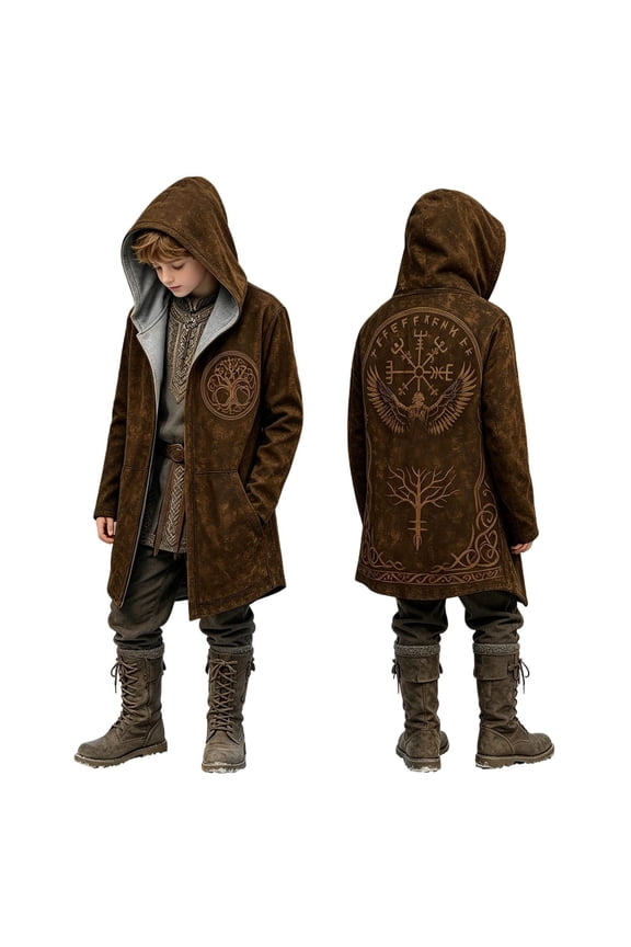 Kids Boys Christian Hoodies Open Front Lightweight Jackets Thermal Outerwear Coats Brown 14-15 Years