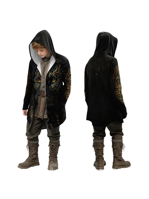 Kids Boys Jesus Hoodies Norse Mythology Printed Jackets Outdoor Winter Jacket Coat Black 2-3 Years