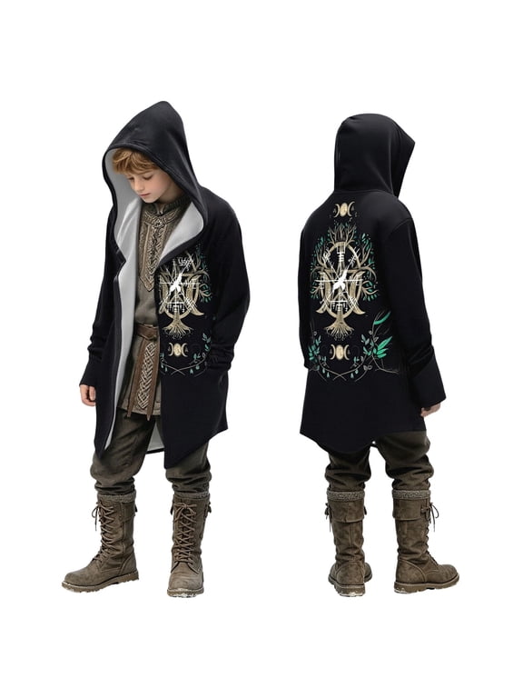 Kids Boys Jesus Hoodies Norse Mythology Printed Jackets Outdoor Winter Jacket Coat Black 2-3 Years