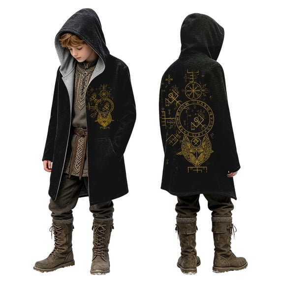 Gyexs Kids Boys Jesus Hoodies Norse Mythology Printed Jackets Outdoor Winter Jacket Coat Black 9-10 Years