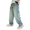 thumbnail image 1 of Gyexs Kids Cargo Pants High Waist Wide Leg Jeans Back To School Outfits Baggy Jeans for Girls 10-12 Outerwear (Blue, 13-14 Years), 1 of 8