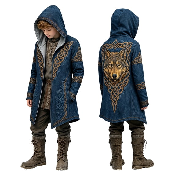 Gyexs Kids Christian Hoodies Boys Norse Mythology Printed Jackets Fashion Cool Hooded Jacket Blue 7-8 Years