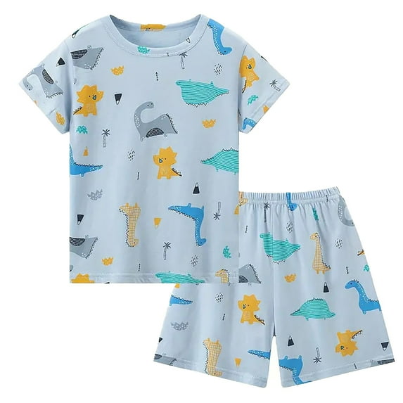 Gyexs Kids Summer Clothes Big Boys Girls Size 8-9 Fashion Cute Dinosaur Print Short Sleeve T Shirt Shorts 2 Piece Outfit Set(Sportswear, X01-Light Blue, 8-9 Years)