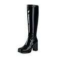 thumbnail image 1 of Gyexs Knee High Boots Women Leather Boots High Heel Round Toe Side Zipper Long Tall Boots Party Dressy Shoes Black & Size 6.5, 1 of 7