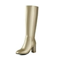 thumbnail image 1 of Gyexs Knee High Boots Women Pointed Toe Heel Fall Tall Boots Side Zipper Leather Long Boots for Women Gold & Size 10, 1 of 9