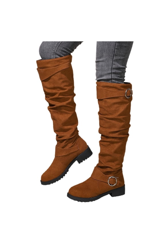 Knee High Boots Women Wide Calf Comfortable Platform Flat Tall Boot Stylish Round Toe Fall Winter Casual Boots Brown Size 8.5