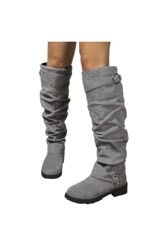 Knee High Boots Women Wide Calf Comfortable Platform Flat Tall Boot Stylish Round Toe Fall Winter Casual Boots Grey Size 10