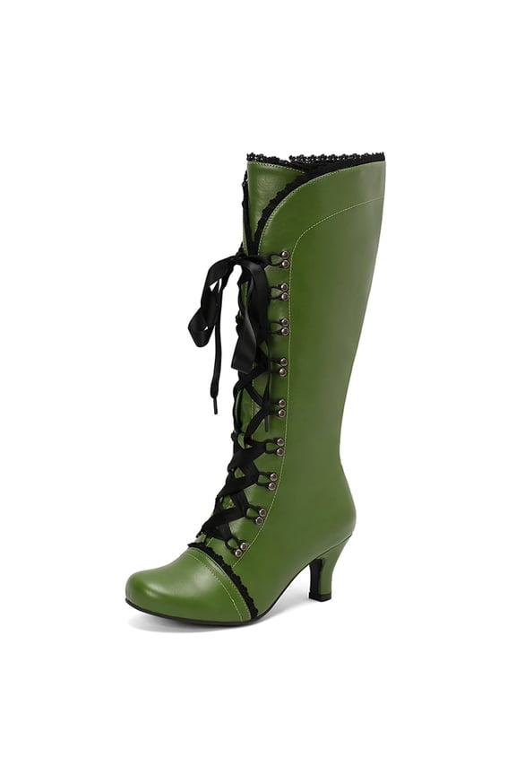 Knee High Cowgirl Boots Women Mid Calf Chunky Heel High Heel Mid Boots Fall Winter Dress Shoes Z03 Green Size 7.5