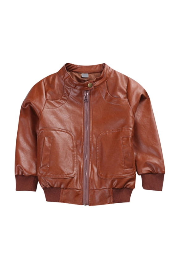 Leather Jacket for Toddler Little Boy Fashion Cool Jackets Big Boys Outdoor Wear Winter Coat (Brown, 2-3 Years)