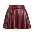 thumbnail image 1 of Gyexs Leather Skirts for Women High Waist Sparkly Shiny Flared Pleated A-Line Mini Skort Night Out Party, Wine & Size XS, 1 of 3