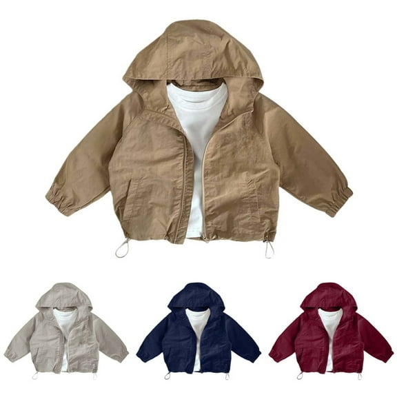 Gyexs Lightweight Boys Jacket for Outdoor Activities Wear School Zippered Front Breathable Fabric Spring Fall Outdoor Coat (Khaki, 9-10 Years)