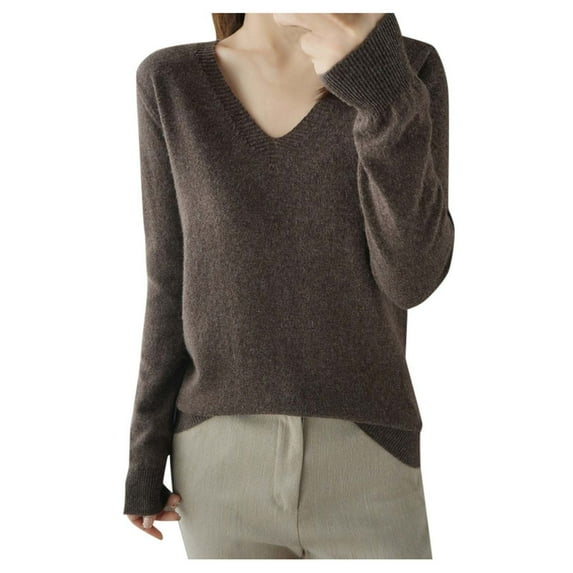 Gyexs Lightweight Sweaters for Women Long Sleeve V Neck Shirts Cute Pullover Casual Loose Warm Basic Tops Fall Clothes #01 Coffee, Size XL