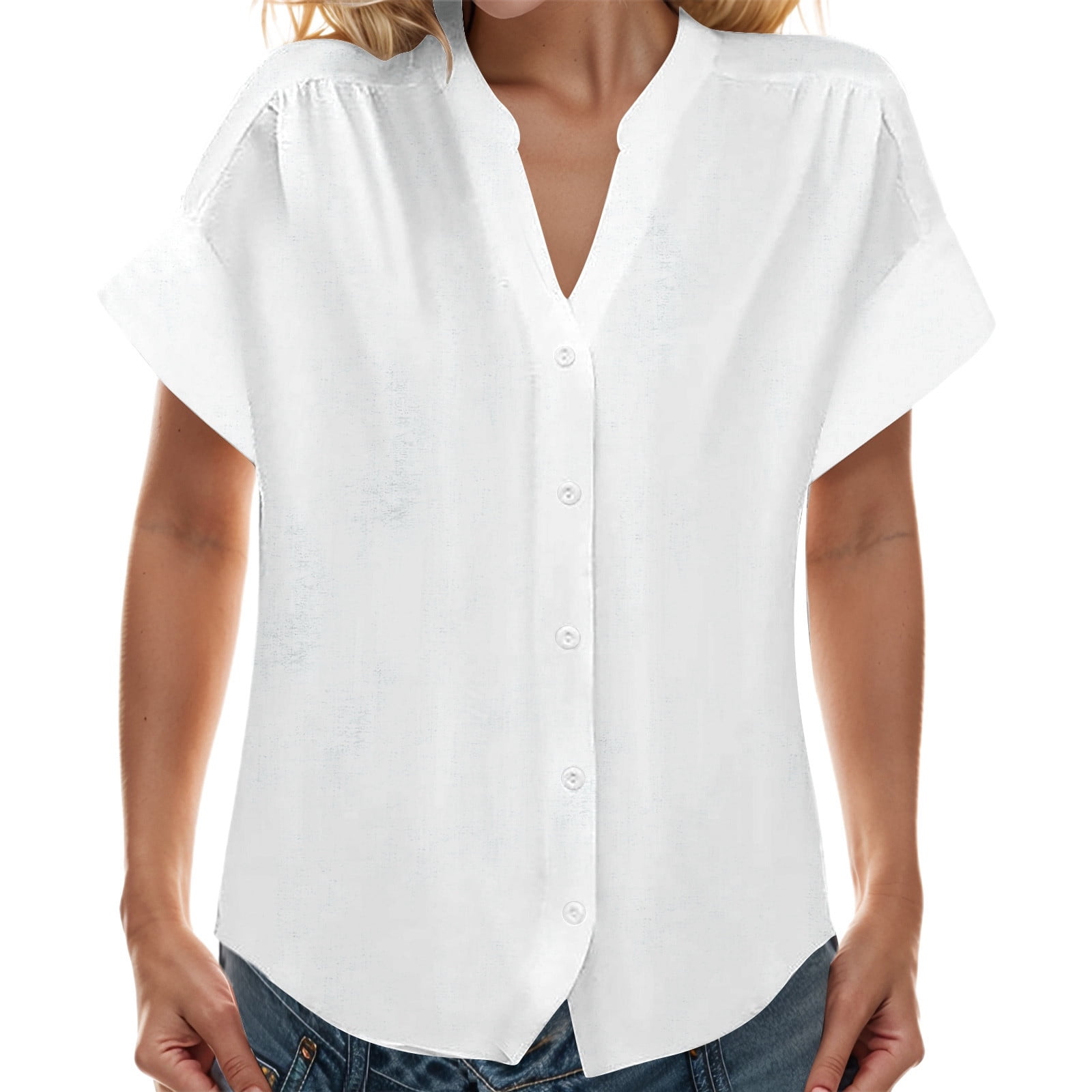 Gyexs Linen Shirt for Women 2025 Cotton Summer Tops Trendy Short Sleeve ...