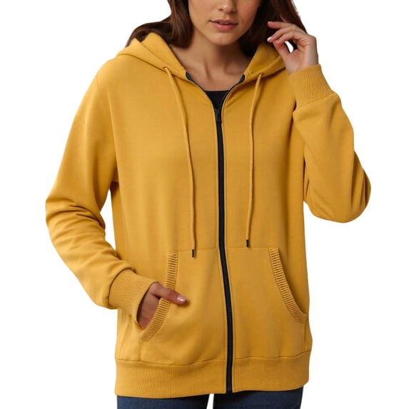 Gyexs Long Hoodies for Women 2026 Long Sleeve Zipper Sweatshirts Casual Fashion Jacket with Pockets, Yellow Size M