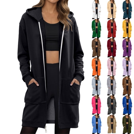 Gyexs Long Hoodies for Womens Zip Up Lightweight Fleece Jacket with Pockets Tunic Casual Sweaters Women Fall Winter Coat, Beige, Size M=2