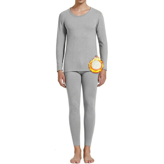 Gyexs Long Johns for Men Thermal - Thermal Underwear for Women Cotton, Stretchable Long Sleeve Shirts Two Piece Sets, Grey, Size XL
