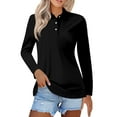 thumbnail image 1 of Gyexs Long Sleeve Polo Shirts for Women V Neck Collared Basic Tops Casual Loose Fit Tunic Blouses Women's Fashion Black, Size XS, 1 of 3