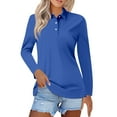 thumbnail image 1 of Gyexs Long Sleeve Polo Shirts for Women V Neck Collared Basic Tops Casual Loose Fit Tunic Blouses Women's Fashion Blue, Size S, 1 of 3