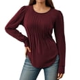 thumbnail image 1 of Gyexs Long Sleeve Shirts for Women Business Casual Tops Dressy Blouses Scooped Neck Tunic Tops with Smocked Red, Size XL, 1 of 5