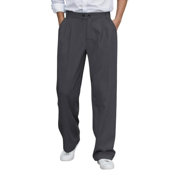 Gyexs Men Dress Pants Relaxed Fit Elastic Waist Flat Front Dress Slacks Wide Leg Loose Relaxed Fit Trousers Men's Fashion Grey, Szie M