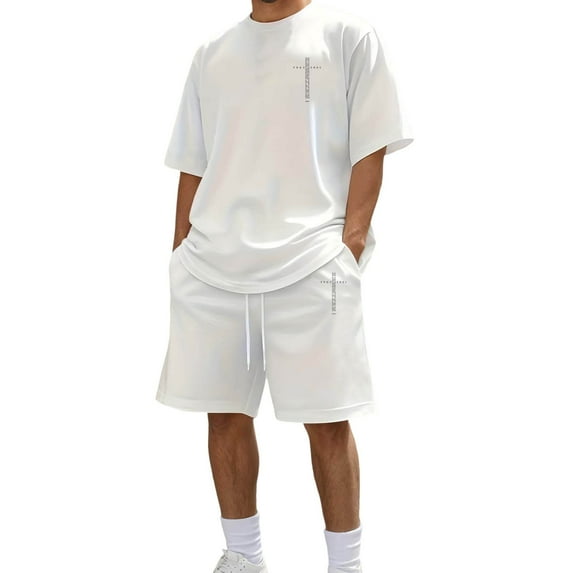 Gyexs Men's 2 Piece Outfit Christianity Letter Graphic Short Sleeve T Shirts and Track Shorts Sets Casual Summer Clothes White2, Size M