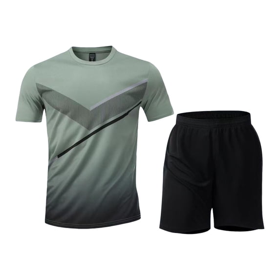 Gyexs Men's 2 Piece Shirts Shorts Sets Zipper Pockets Quick Drying Gym Athletic Clothes Workout Running Sets Summer Casual Outfits Green, Size M