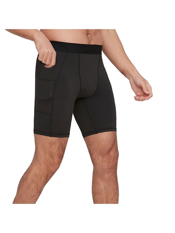 Mens Athletic Compression Shorts with Pockets Running Workout Activewear Performance Underwear Z01 Black, Size XXL