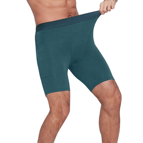 Gyexs Mens Athletic Compression Shorts with Pockets Running Workout Activewear Performance Underwear Z01 Green, Size L