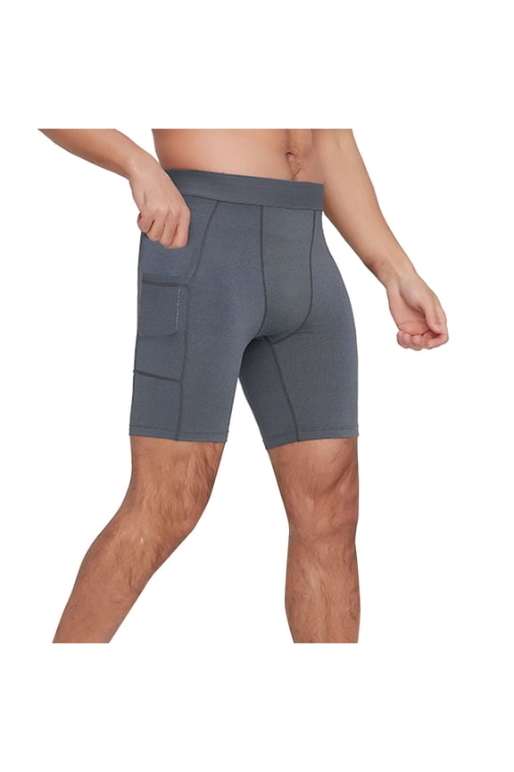 Mens Athletic Compression Shorts with Pockets Running Workout Activewear Performance Underwear Z01 Grey, Size M