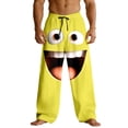 thumbnail image 1 of Gyexs Mens Casual Pajama Pants Funny 3D Cartoon Face Printed Sweatpants Drawstring Elastic Relaxed Fit Trousers Yellow, Size S, 1 of 4