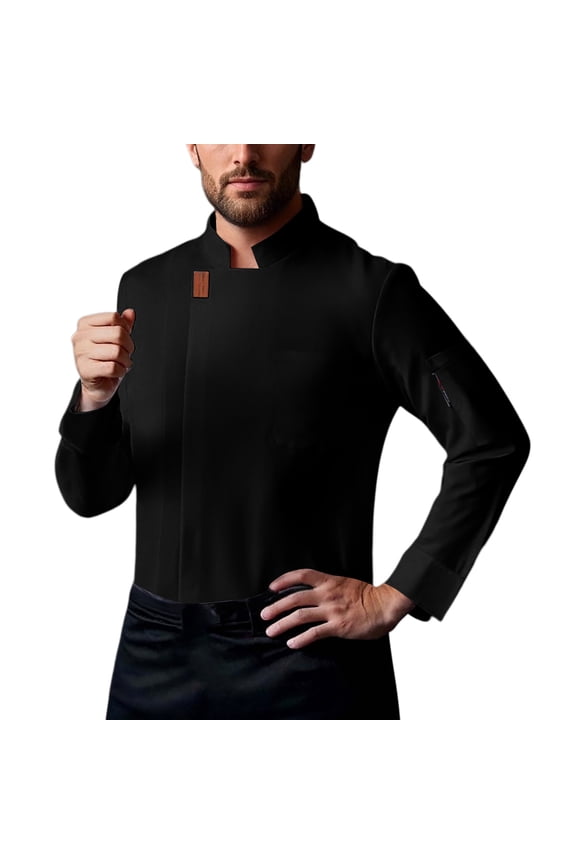 Mens Chef Coat Uniform Long Sleeve Cook Jacket Restaurant Kitchen Work Lightweight Breathable Clothes Black, Size M