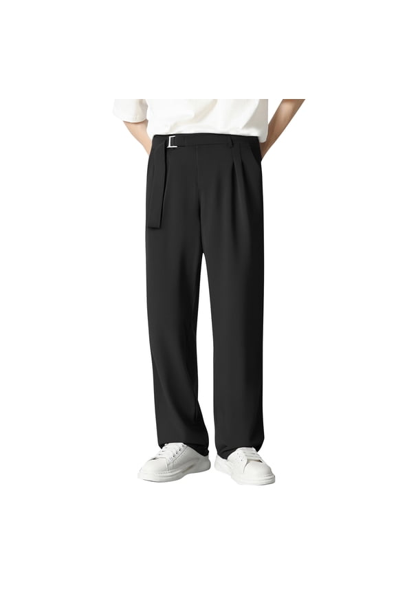 Mens Chinos Pants Slim Fit Elastic Waist Flat Front Dress Slacks Casual Expandable Waist Suit Pants Men's Fashion Black, Szie XXXL