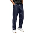 thumbnail image 1 of Gyexs Mens Dress Pants Regular Fit Elastic Waist Flat Front Dress Slacks Spring Summer Bussiness Casual Trousers Men's Fashion Navy, Szie S, 1 of 5