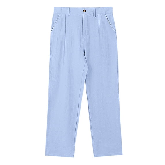 Gyexs Mens Dress Pants Stretch Expandable Waist Suit Pleated Front Slacks Loose Fit Lightweight Summer Beach Trousers Spring Summer Clothes Light Blue, Szie L