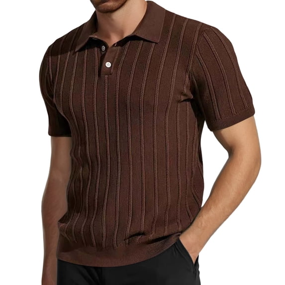 Gyexs Mens Knit Polo Shirts Short Sleeve Slim Fit Textured Golf Polo Shirt Casual Button Classic Fit Collared Golf Shirts Pullover Tops Brown, Size XXXL