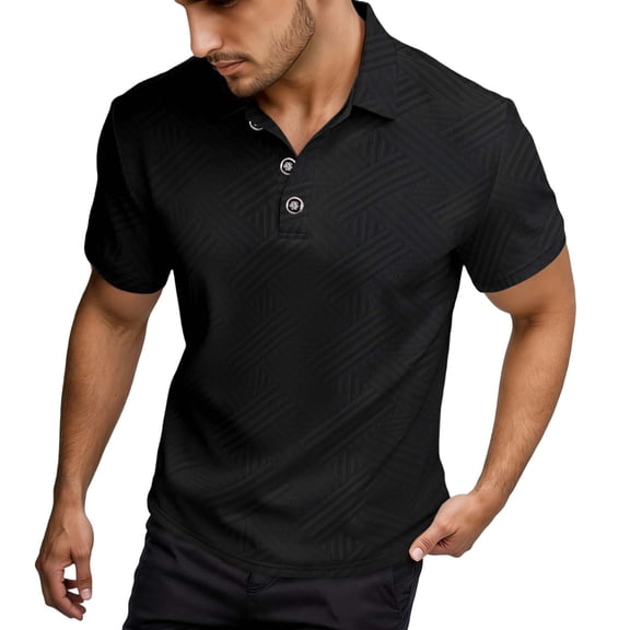 Gyexs Mens Knit Polo Shirts Stretch Short Sleeve Golf Ribbed Knit Soft Tees Soft Stretchy Casual Workout Golf Tee Fashion Tops Black, Size M