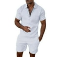 thumbnail image 1 of Gyexs Mens Polo Shirt and Shorts Sets Outfits 2 Piece Fashion Summer Tracksuits Casual Quarter Zip Short Sleeve Set White, Size XL, 1 of 6